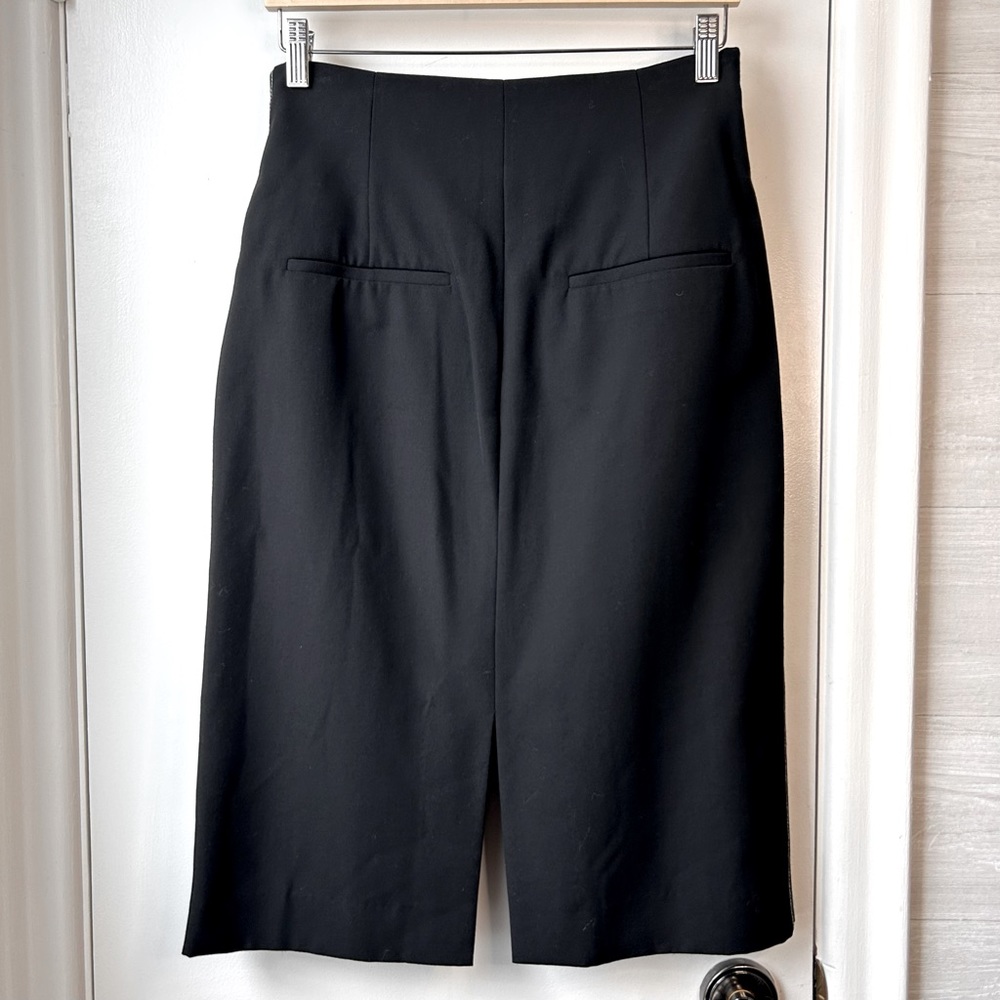 MO&Co Wool Centre Slit Midi Skirt w/Two Buckle Belt Detail Black